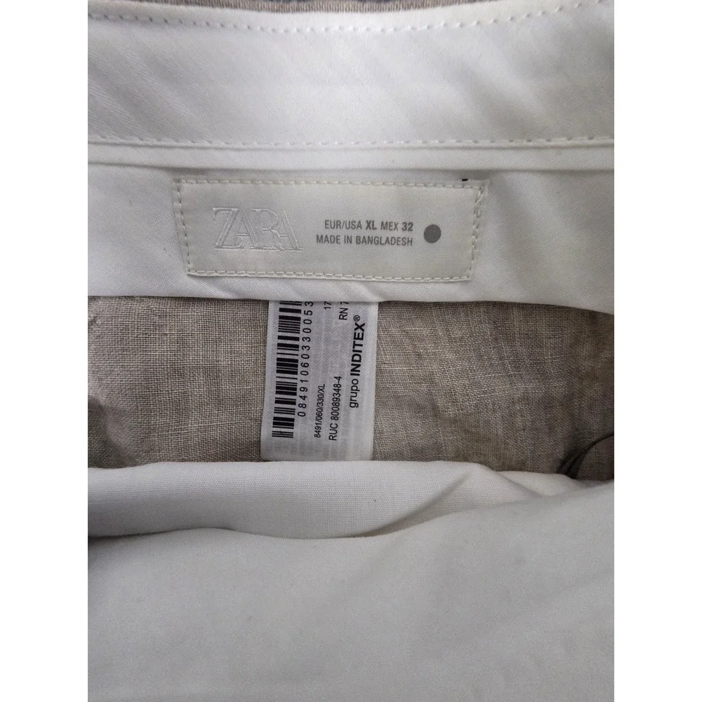 Zara Mens XL Wide Leg Linen Blend Tie Dye Trousers Taupe Grey Relaxed Pants
